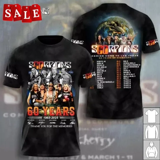 Discover New 60 Years 1965-2025 Scorpions Band Gift For Fans S-6XL 3D T-shirt MO687