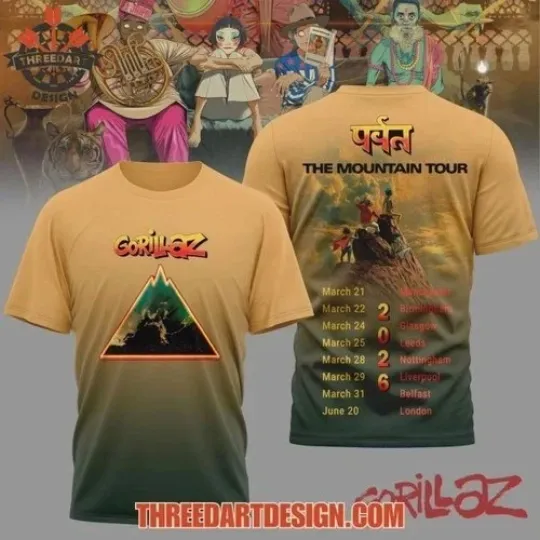 Discover Gorillaz The Mountain Tour 2026 Limited 3D T-Shirt