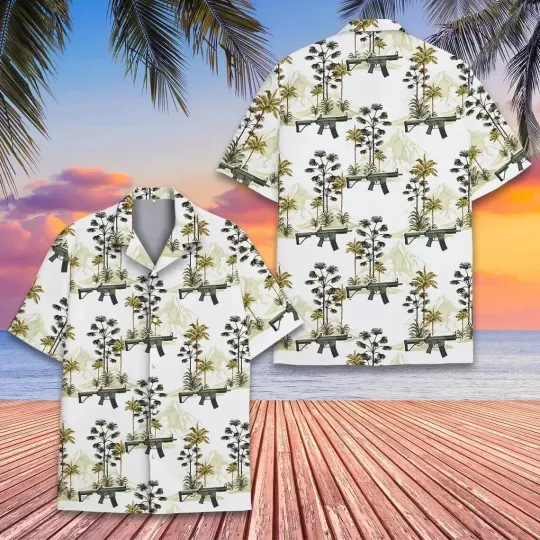 Discover Military Gun Hawaiian Shirt, Button Down