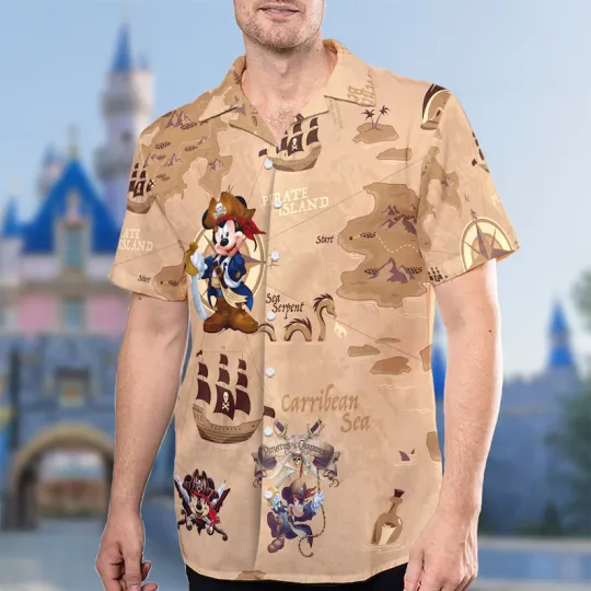 Discover Disney Mouse Pirate Adventure Sand Yellow Hawaiian Shirt