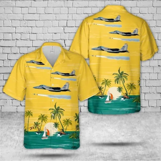Discover US Air Force F-15C Fires AIM-7 Sparrow Hawaiian Shirt for Men