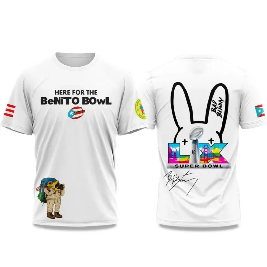 Here For The Benito Bowl 2025 Shirt, Bad Bunny X football Super Bowl LIX Collab Shirt