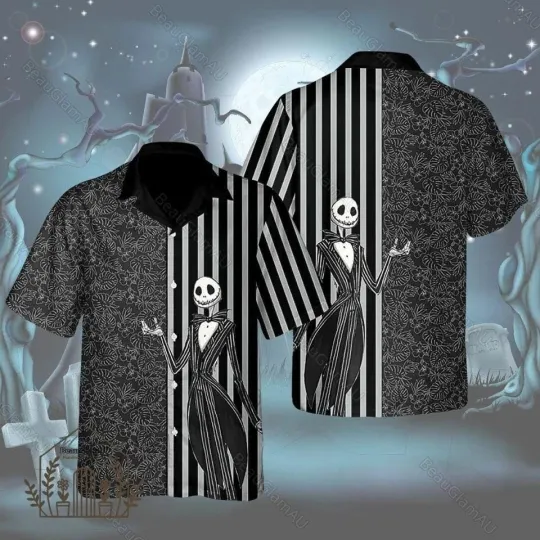 Discover Disney Jack Skellington Half Pattern Nightmare Before Christmas Hawaiian Shirt