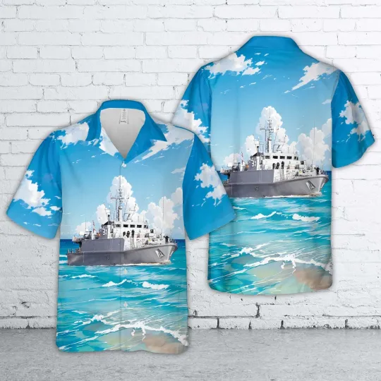 Discover Hawaiian Shirt Royal Navy Sandown-class Minehunter HMS Pembroke