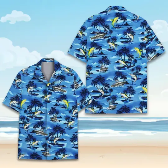 Discover Fishing Boat Hawaiian Button-Down Shirt Unisex Adults