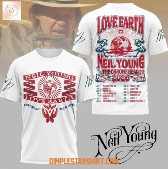 Discover Neil Young Love Earth The Chrome Hearts 3D T-Shirt