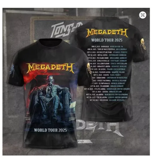 Discover Megadeth - World Tour 2025 3D T Shirt Adult Sizes For Men Women NZ1127