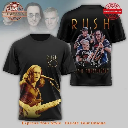 Discover NEW Rush Band 50th Anniversary 3D T-Shirt US 3D T-Shirt Size S To 5XL