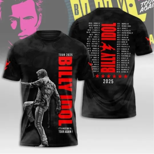 Discover Billy Idol It's A Nice Day To Tour Again 3D All AOP T-Shirt