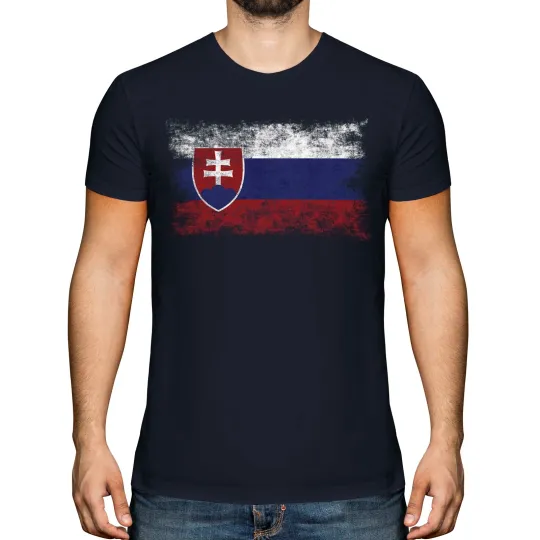 Discover Slovakia Distressed Flag Men's T-Shirt Soccer Slovakia Football Tee