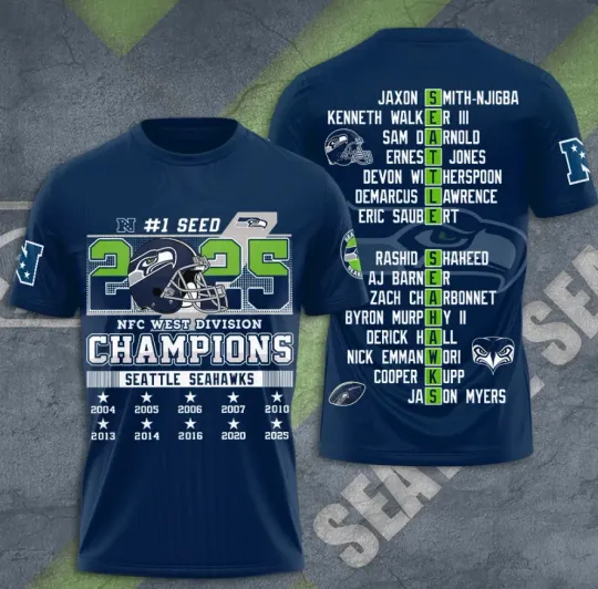 Discover Seattlee Seahawkk Nfc West Division 2025 3D T-Shirt Gift For Sport Fans
