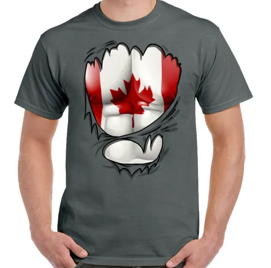 Discover Canada T-Shirt Torn Canadian Flag Maple Leaf Ice Hockey Men's Ripped