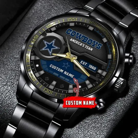 Discover Personalized Dallas Football Team Cowboyss Black Stainless Steel Watch