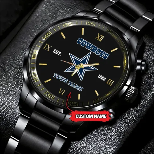 Discover Personalized Dallas Football Team Cowboyss Black Stainless Steel Watch