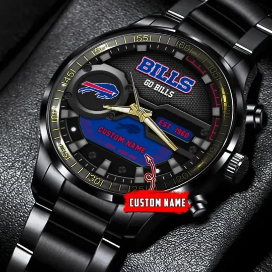 Discover Personalized Buffalo Football Team Billss Black Stainless Steel Watch