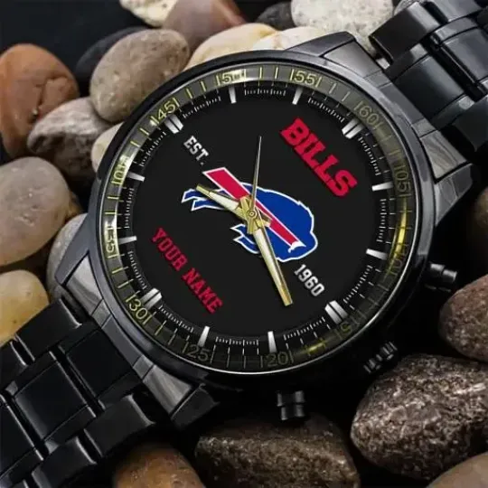 Discover Personalized Buffalo Football Team Billss Black Stainless Steel Watch