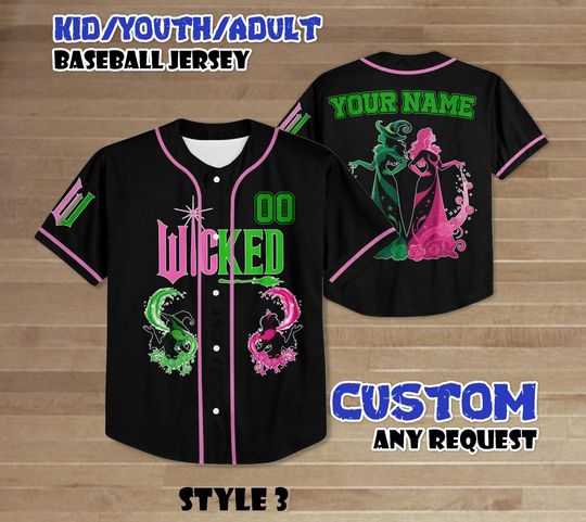 Custom Wicked Baseball Jersey, Elphaba And Glinda Baseball Shirt, Musical Gifts for Wicked Fans, Green Witch Tee