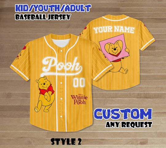 Discover Custom Winnie the Pooh Baseball Jersey, Pooh Bear Jersey Shirt, Cartoon Movie Kids Adult Jersey, Disneyland Gift