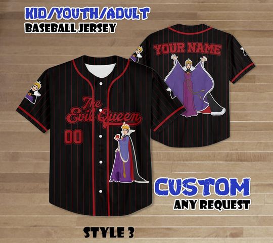 Discover Custom Evil Queen Baseball Jersey, Disney Snow White & Seven Dwarfs Villains Jersey, Horror Character Shirt Gift For Fan