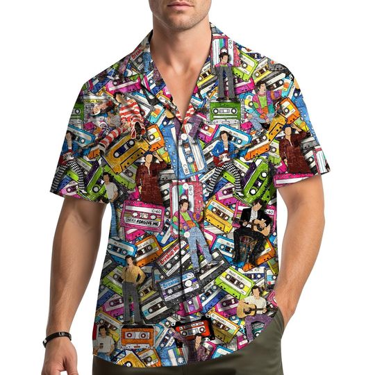 Discover Retro 80s Pop Art Hawaiian Shirt for Men Women Youth, Mixtape Aloha Shirt, Vintage Music Tape Shirt, 90s Party Button-Up Summer Shirt