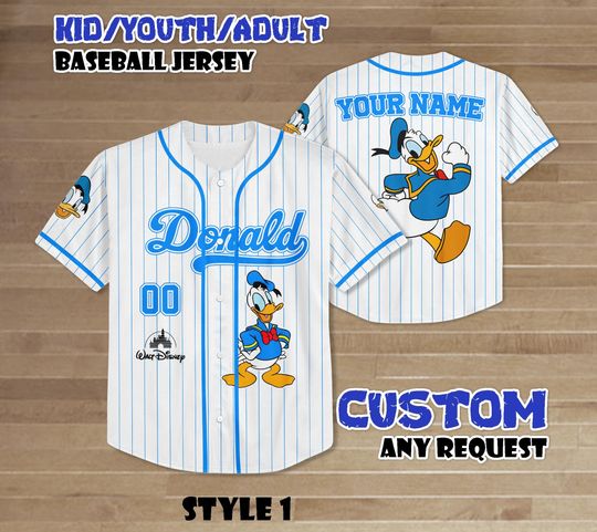 Discover Custom Donald Duck Baseball Jersey, Disney Character Jersey, Movie Cartoon Baseball Shirt, Best Birthday Gift