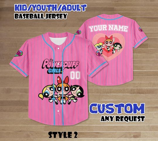Discover Personalized Powerpuff Girls Baseball Jersey, Custom Cartoon Shirt, Blossom Bubbles Buttercup Sports Outfit, Matching Family Tee