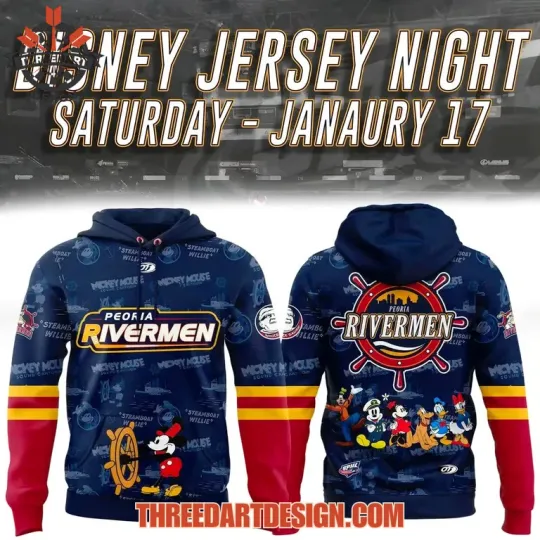 Discover Peoria Rivermen Disney Jersey Night 3D Hoodie 2026 All Over Print Fan
