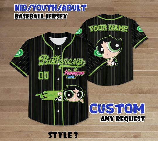Discover Personalized Buttercup Baseball Jersey, Custom Powerpuff Girls Shirt, Cartoon Sports Outfit, Matching Family Tee