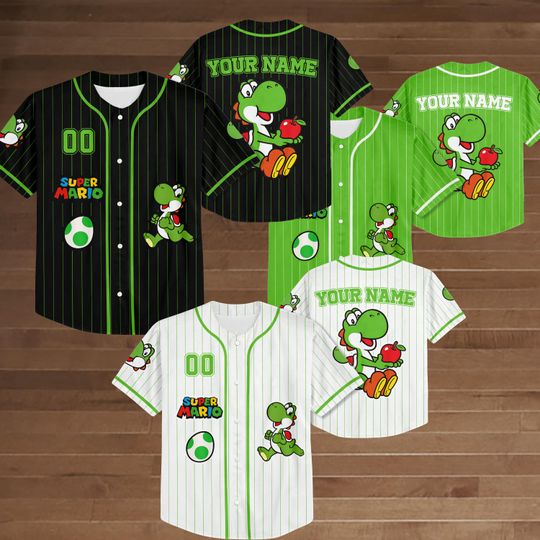 Custom Yoshi Green Baseball Jersey, Super Mario Team Outfit, Baseball gift for Kids