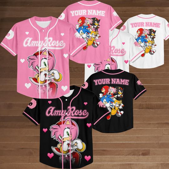 Discover Custom Sonic The Hedgehog Amy Rose Baseball Jersey, Sonic Birthday gift for Kids
