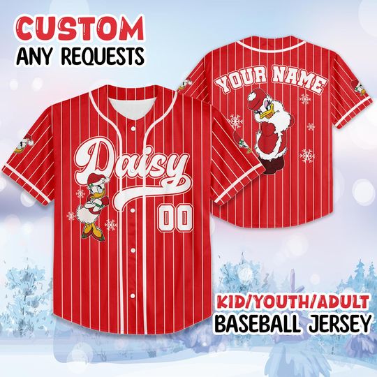 Discover Personalized Daisy Duck Christmas Baseball Jersey, Daisy Disney Jersey Team, Christmas Baseball Jersey, Disneyland Christmas Party