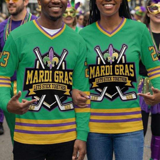 Discover Custom Green Hockey Jersey with Name and Number, Fat Tuesday Parade Top, New Orleans Party Gift