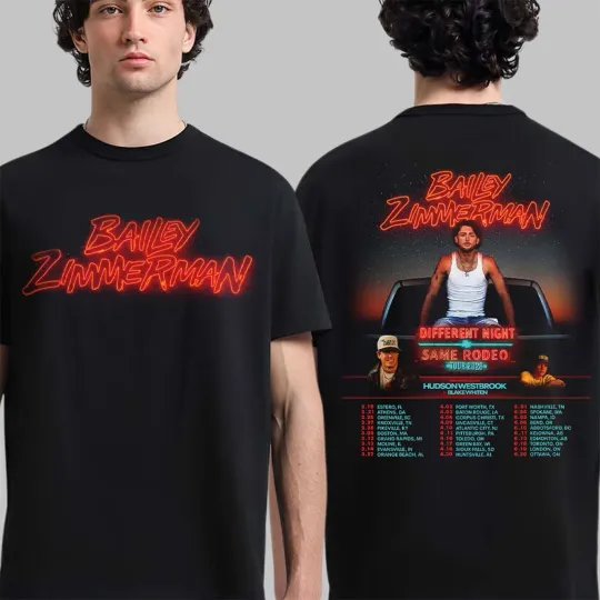 Discover Bailey Zimmerman Different Night Same Rodeo Tour 2026 Two Sided T-Shirt