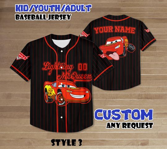 Discover Custom Cars Lightning Mcqueen Baseball Jersey, Cars Cartoon Gift, Animation Jersey Shirt, Disney Outfit