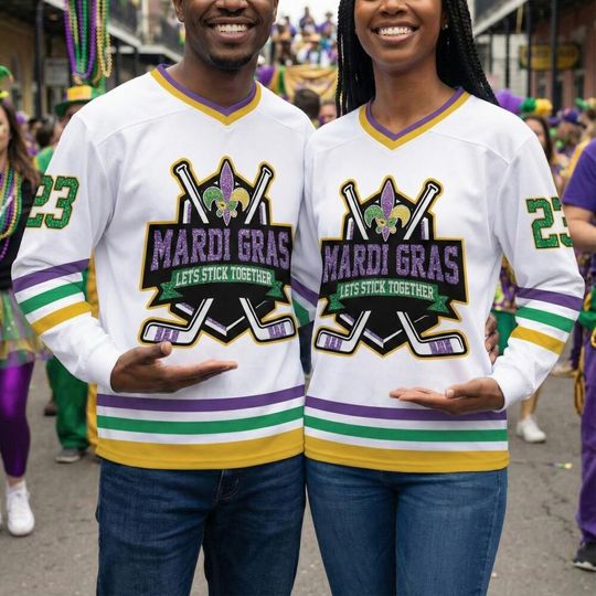 Discover Men's Custom White Hockey Jersey with Name and Number, Fat Tuesday Parade Top, New Orleans Party Gift
