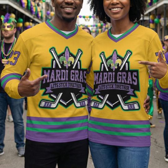 Discover Custom Men's Hockey Jersey with Name & Number - Yellow, Parade Theme, New Orleans Fat Tuesday Gift