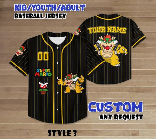 Custom Bowser Baseball Jersey, Super Mario Team Outfit, Baseball gift for Kids