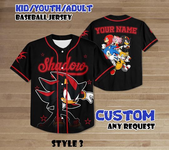 Discover Personalize Shadow Baseball Jersey, Sonic the Hedgehog Jersey Shirt, Cartoon Team Outfit, Matching Family Tee