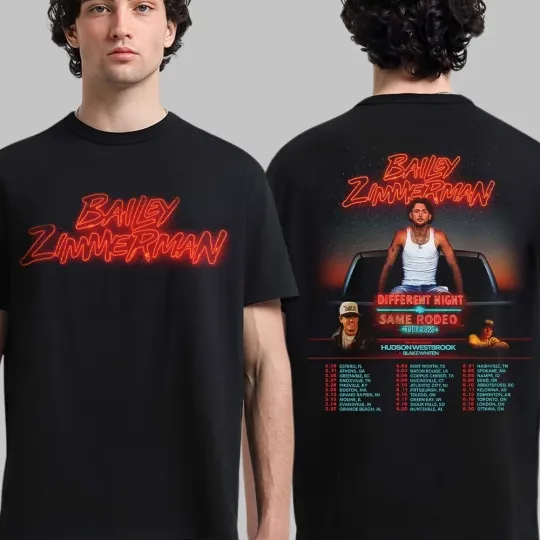 Discover Bailey Zimmerman Different Night Same Rodeo Tour 2026 Two Sided T-Shirt