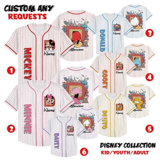 Discover Custom Walt Disneyworld Character Baseball Jersey, Custom Name Disney Family 2025 Shirts, Mickey And Friends Shirt, Disney Group Shirt
