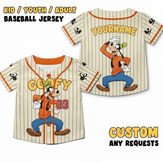 Discover Custom Disney Goofy Vintage Stripped Jersey, Custom Kid Youth Adult Baseball Jersey, Custom Disney Birthday Gift, Goofy Baseball Jersey