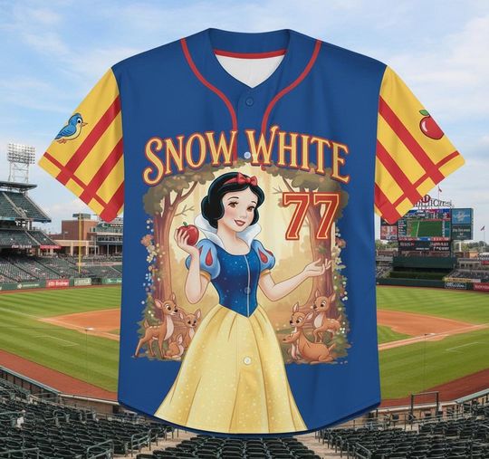 Discover Personalize Disney Snow White Jersey, Custom Seven Dwarfs Baseball Shirt, Kid Youth Adult Jersey, Princess Birthday Gift