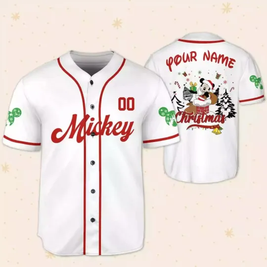 Discover Personalize Mickey Santa Claus Down The Chimney 3D Baseball Jersey Shirt