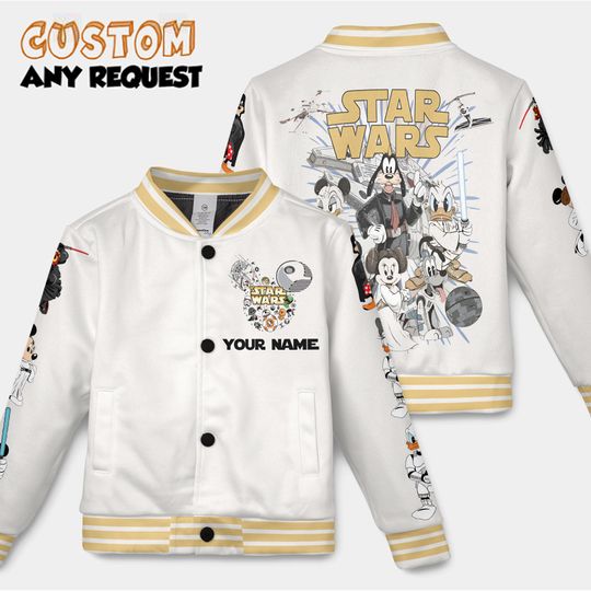 Discover Personalized Mickey And Friends Star Wars Baseball Jacket, Retro Disneyworld Varsity, The Galaxy Edge Jacket, Retro Star Wars Jacket