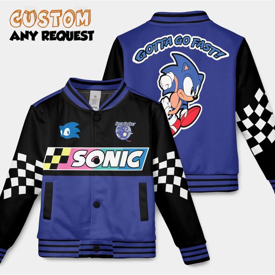 Personalized Sonic the Hedgehog Varsity Jacket, Custom Sonic Baseball Jacket