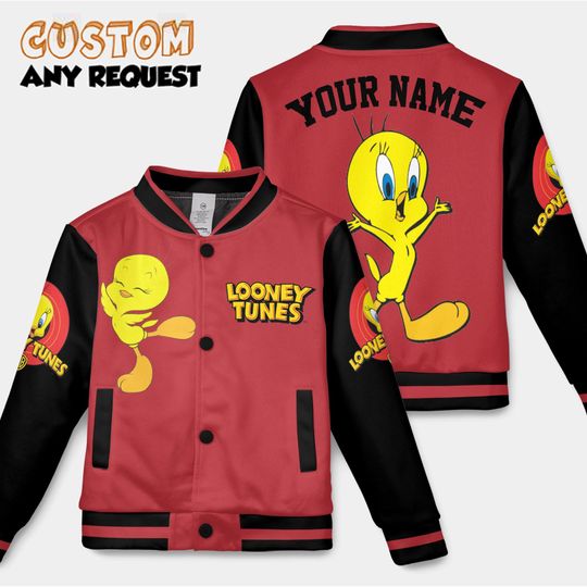 Custom Tweety Bird Varsity Jacket, Looney Tunes Baseball Jacket
