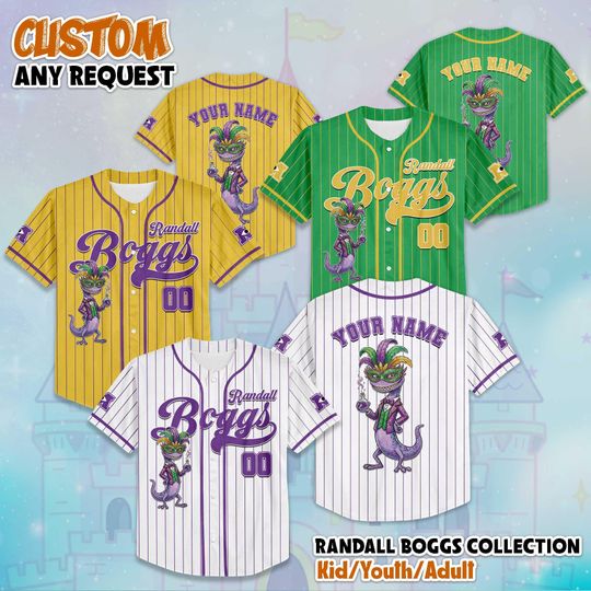 Discover Personalized Randall Boggs Mardi Gras Baseball Jersey, Disney Pixar Villain Shirt, Matching Disney Trip Outfit