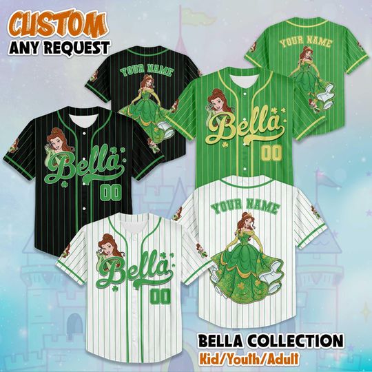 Discover Personalized Belle St Patrick Day Baseball Jersey, Disney Princess Belle Beauty and the Beast Jersey, Gifts For Fans