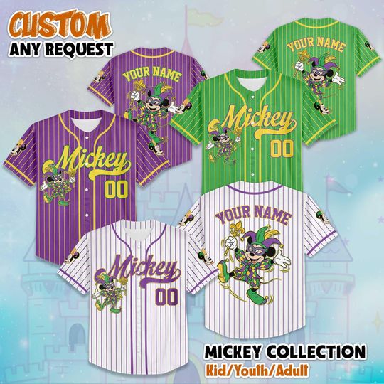 Discover Personalized Mickey Mouse Mardi Gras Baseball Jersey, Disney Mickey Jersey, Disney Mickey Fan Lover Gift, Matching Outfit