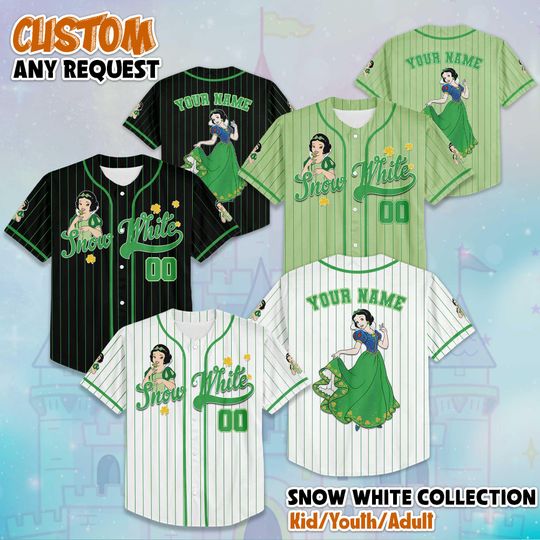 Discover Personalized Snow White St Patrick Day Baseball Jersey, Custom Disney Princess Jersey, Magic Kingdom Shirt, Birthday Gifts